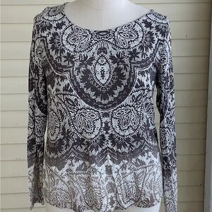 Cato Top Long Sleeve Geometric Floral Lace Print  XL Casual Blouse Tee Shirt